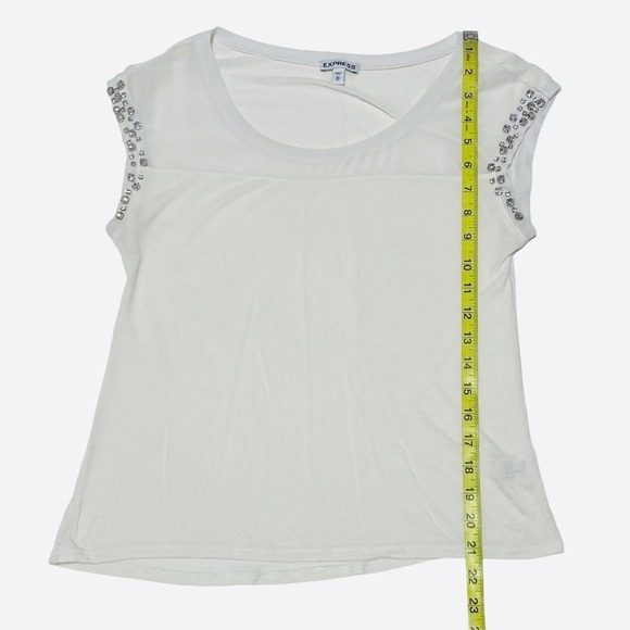 EXPRESS White Embellished Short Sleeve Blouse XS - Picture 7 of 10